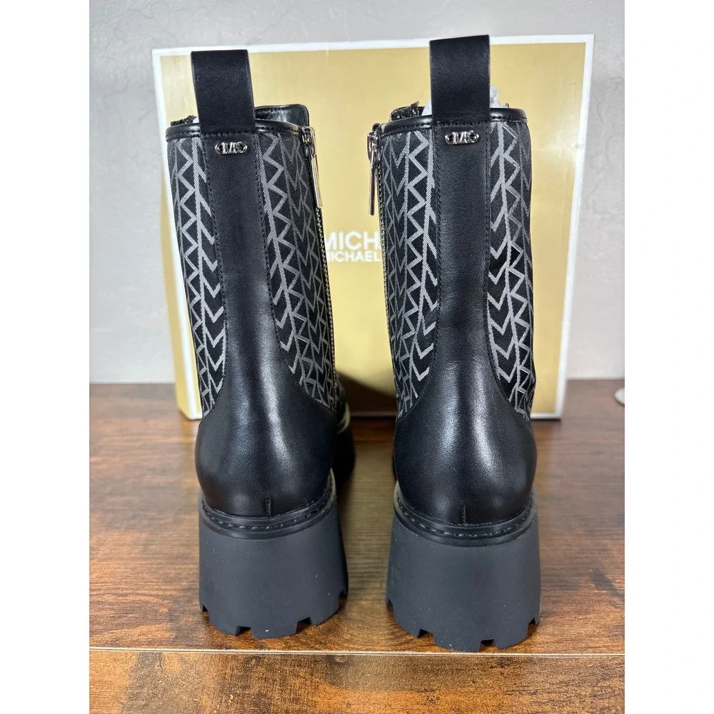 Michael Kors Blake Bootie Black Nylon JQD Logo Combat Boots 40T5BKFE5Y Womens 6M